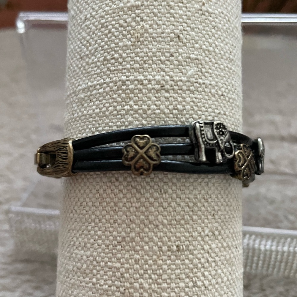 Bohemian Elephant Charm Leather Bracelet with Gold and Silver Accents - Picture 8 of 8